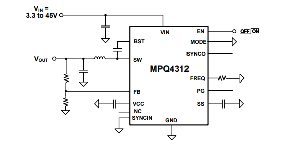 Application Circuit Diagram - Monolithic Power Systems (MPS) MPQ4312 Synchronous Step-Down Converters